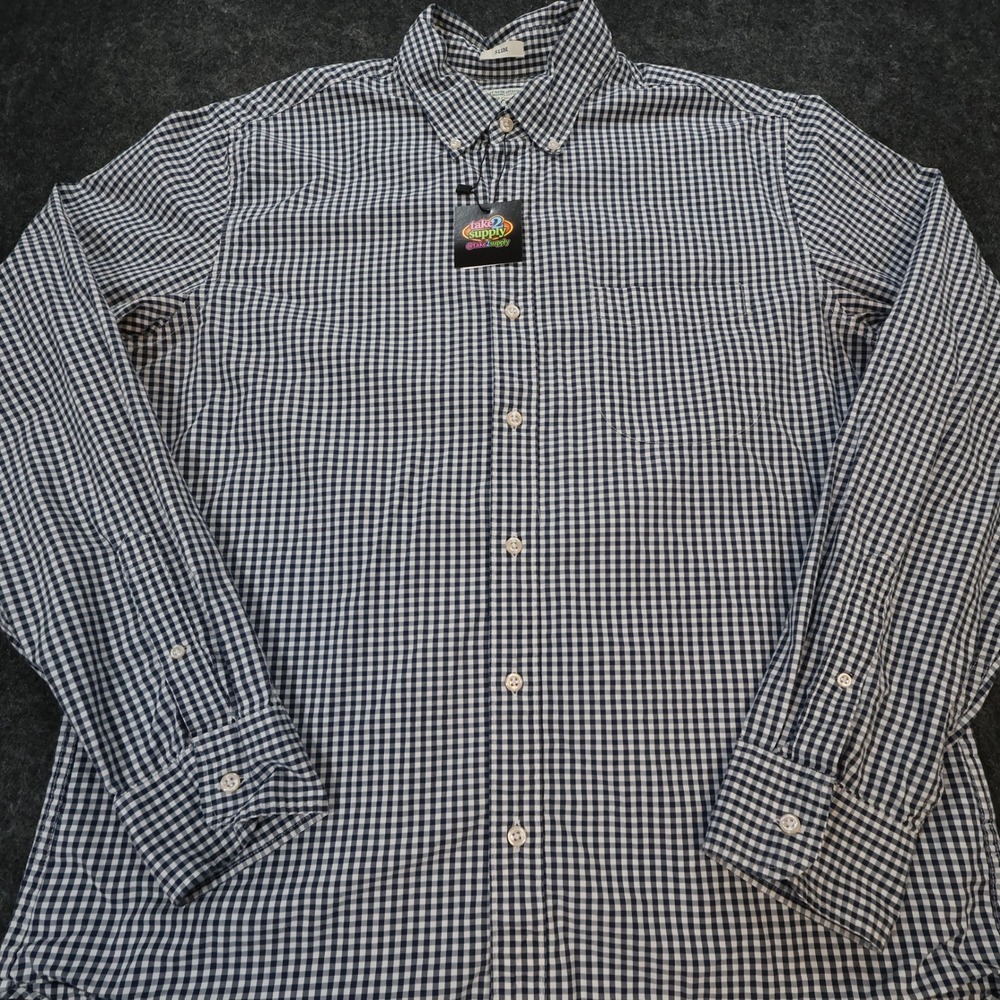 J.Crew Secret Wash Shirt Mens L Navy Excellent Slim Fit Gingham Stretch - Picture 10 of 11